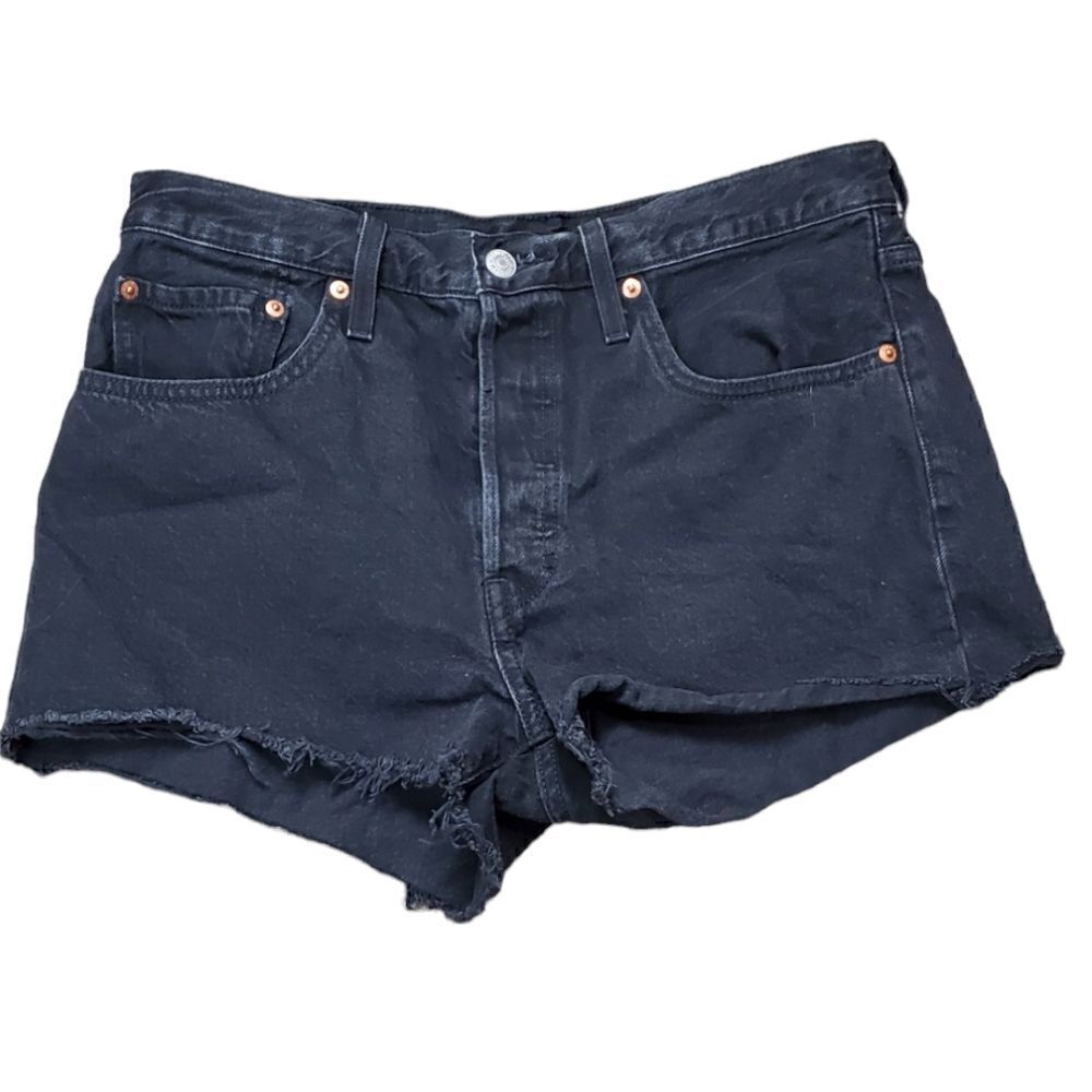 Levi's 501 Button Fly Black Shorts with Raw Hem